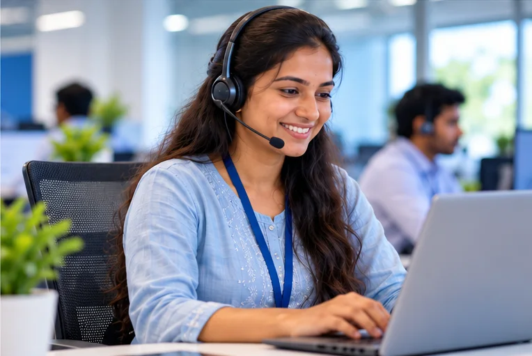 A HireWire support executive helping a customer