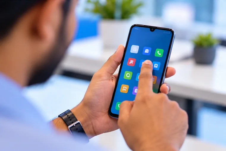 An employee opening the HireWire app on a smartphone